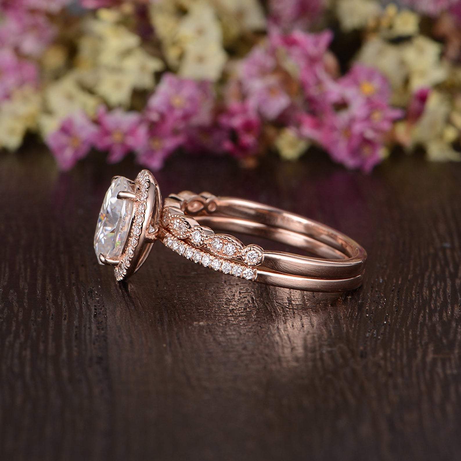 1.50 CT Oval Cut Halo Moissanite Bridal Ring Set 8 1.50 CT Oval Cut Halo Moissanite Bridal Ring Set 8
