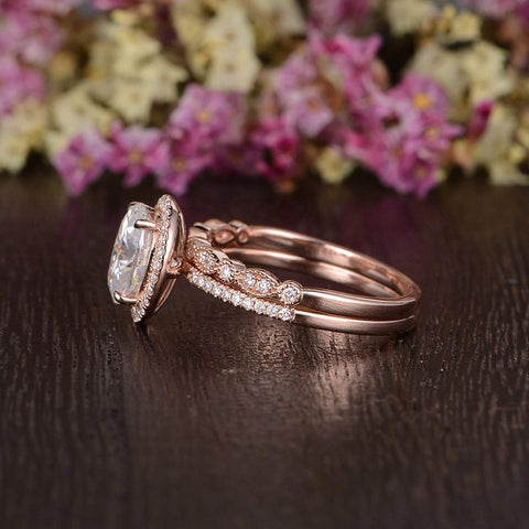 1.50 CT Oval Cut Halo Moissanite Bridal Ring Set 8 1.50 CT Oval Cut Halo Moissanite Bridal Ring Set 8