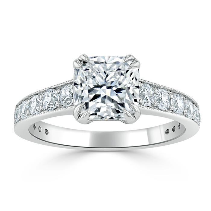 1.5 CT Cushion Cut Solitaire Channel Pave Moissanite Engagement Ring 2 1.5 CT Cushion Cut Solitaire Channel Pave Moissanite Engagement Ring 2