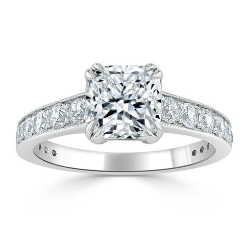1.5 CT Cushion Cut Solitaire Channel Pave Moissanite Engagement Ring 2 1.5 CT Cushion Cut Solitaire Channel Pave Moissanite Engagement Ring 2