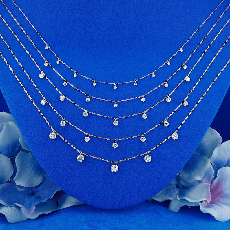 0.33 TCW Round Shaped Moissanite Drop Style Necklace