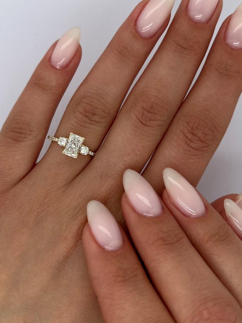 1.0 CT Radiant Three Stone Lab Grown Diamond Engagement Ring