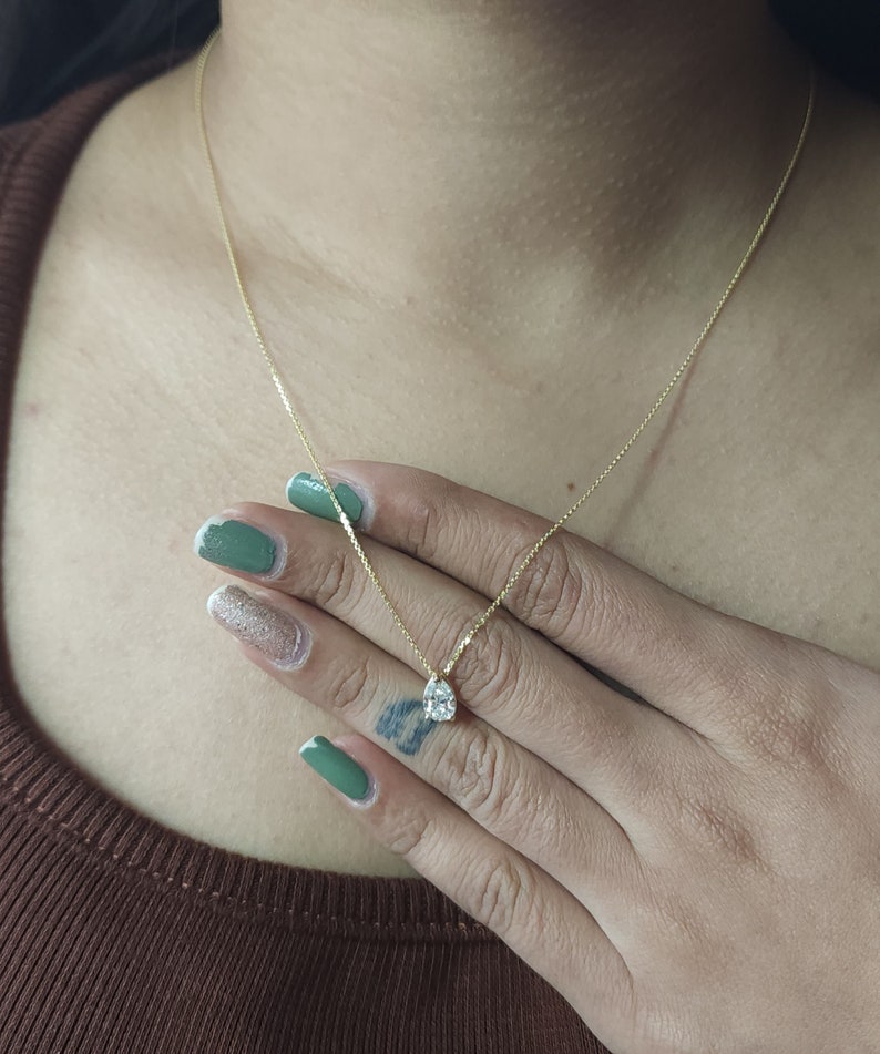 0.72 CT Pear Shaped Moissanite Solitaire Style Necklace