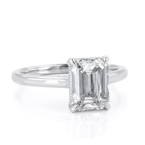 1.5 CT Emerald Solitaire & Hidden Halo Moissanite Engagement Ring 4 1.5 CT Emerald Solitaire & Hidden Halo Moissanite Engagement Ring 4