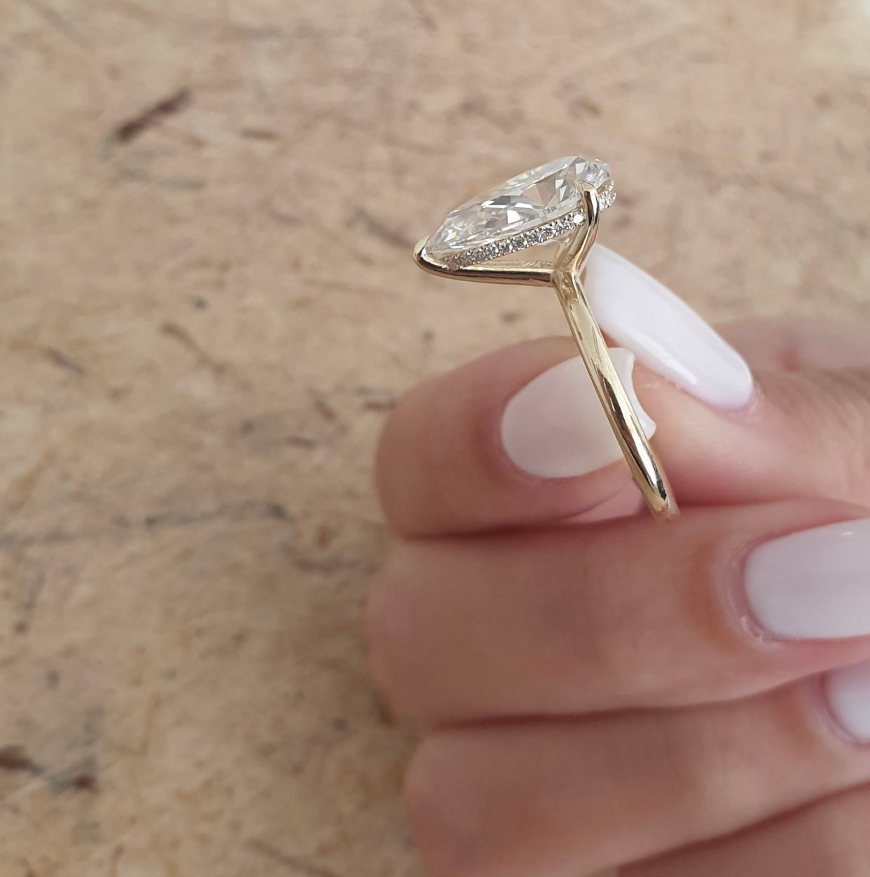 4.6 CT Pear Hidden Halo CVD G/VS2 Diamond Engagement Ring 4