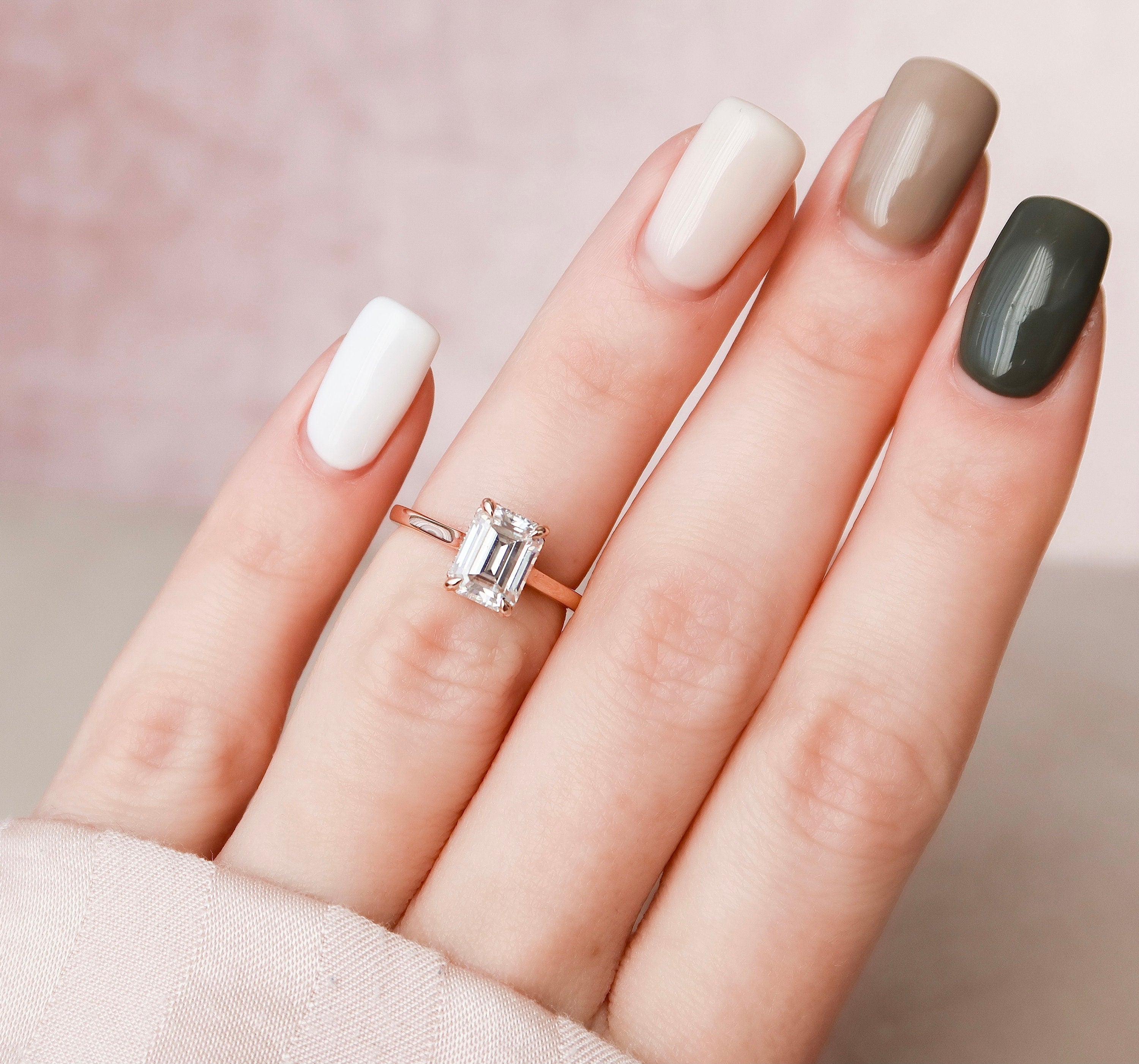 1.5 CT Emerald Solitaire & Hidden Halo Moissanite Engagement Ring 7 1.5 CT Emerald Solitaire & Hidden Halo Moissanite Engagement Ring 7