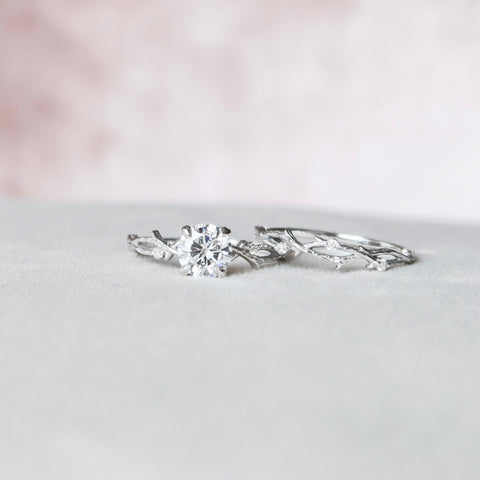 1.0 CT Round Twig Style Pave Moissanite Engagement Ring 7 1.0 CT Round Twig Style Pave Moissanite Engagement Ring 7
