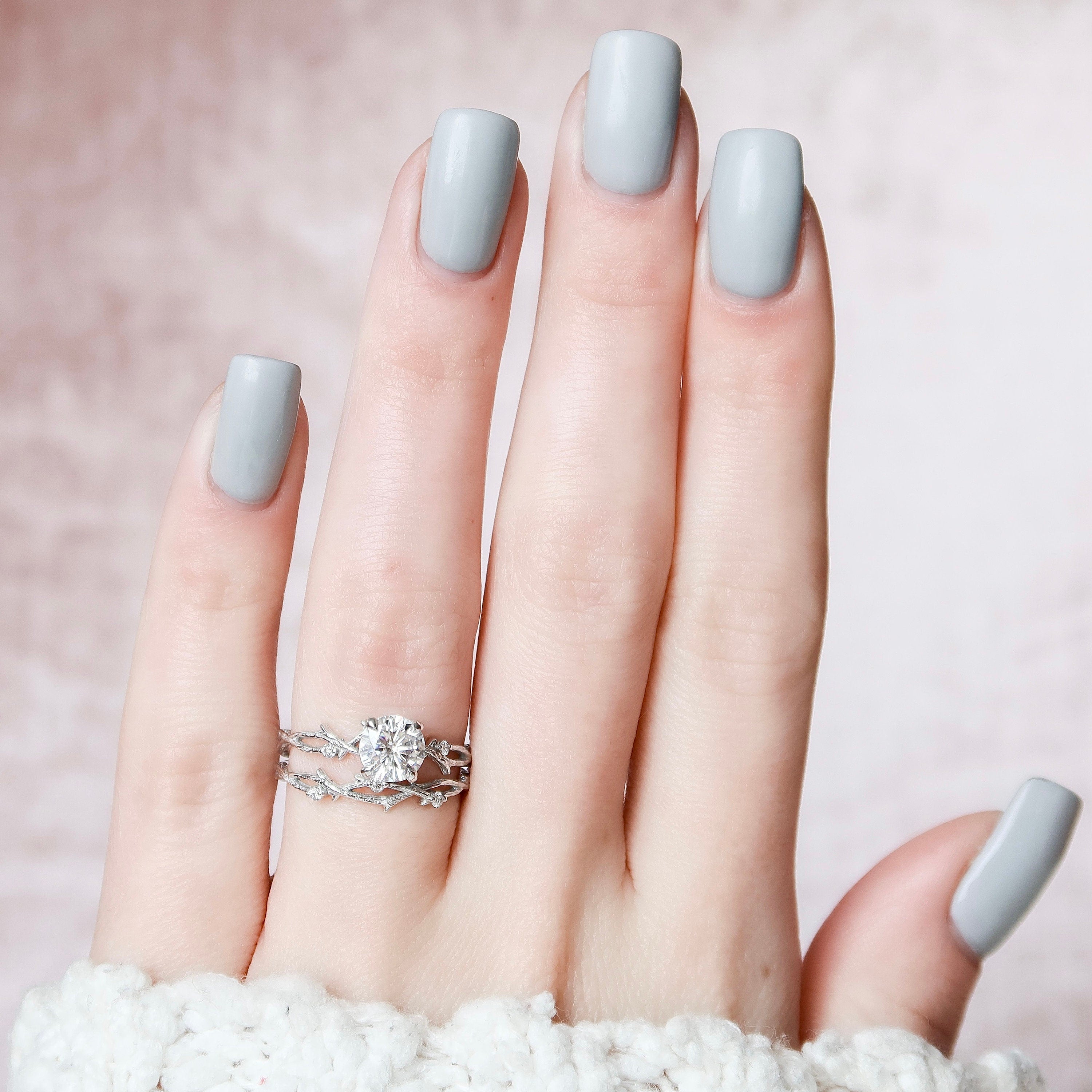 1.0 CT Round Twig Style Pave Moissanite Engagement Ring 2 1.0 CT Round Twig Style Pave Moissanite Engagement Ring 2