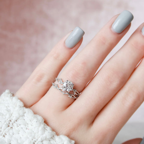 1.0 CT Round Twig Style Pave Moissanite Engagement Ring 6 1.0 CT Round Twig Style Pave Moissanite Engagement Ring 6