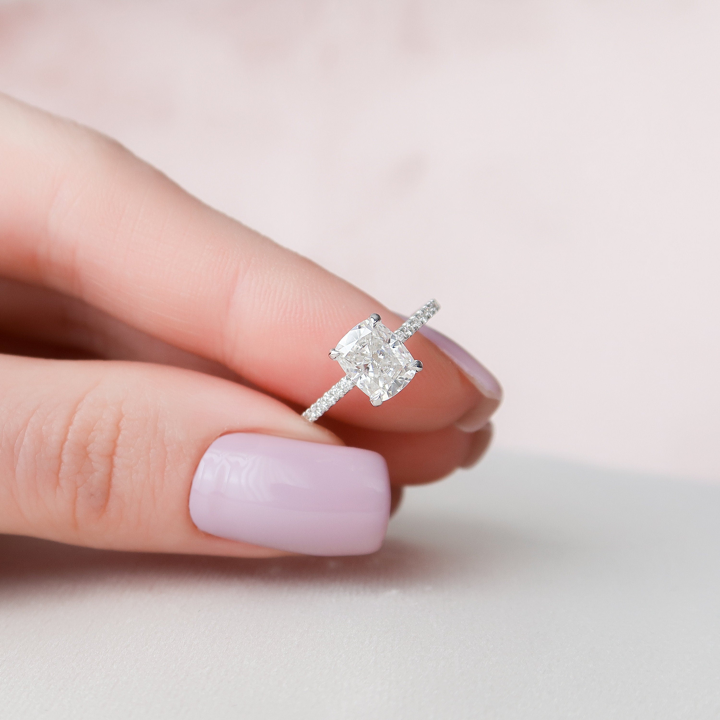1.5 CT Cushion Hidden Halo Pave Moissanite Engagement Ring 1 1.5 CT Cushion Hidden Halo Pave Moissanite Engagement Ring 1
