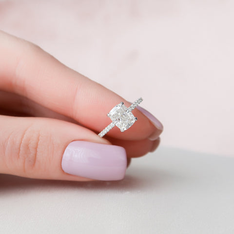 1.5 CT Cushion Hidden Halo Pave Moissanite Engagement Ring 1 1.5 CT Cushion Hidden Halo Pave Moissanite Engagement Ring 1