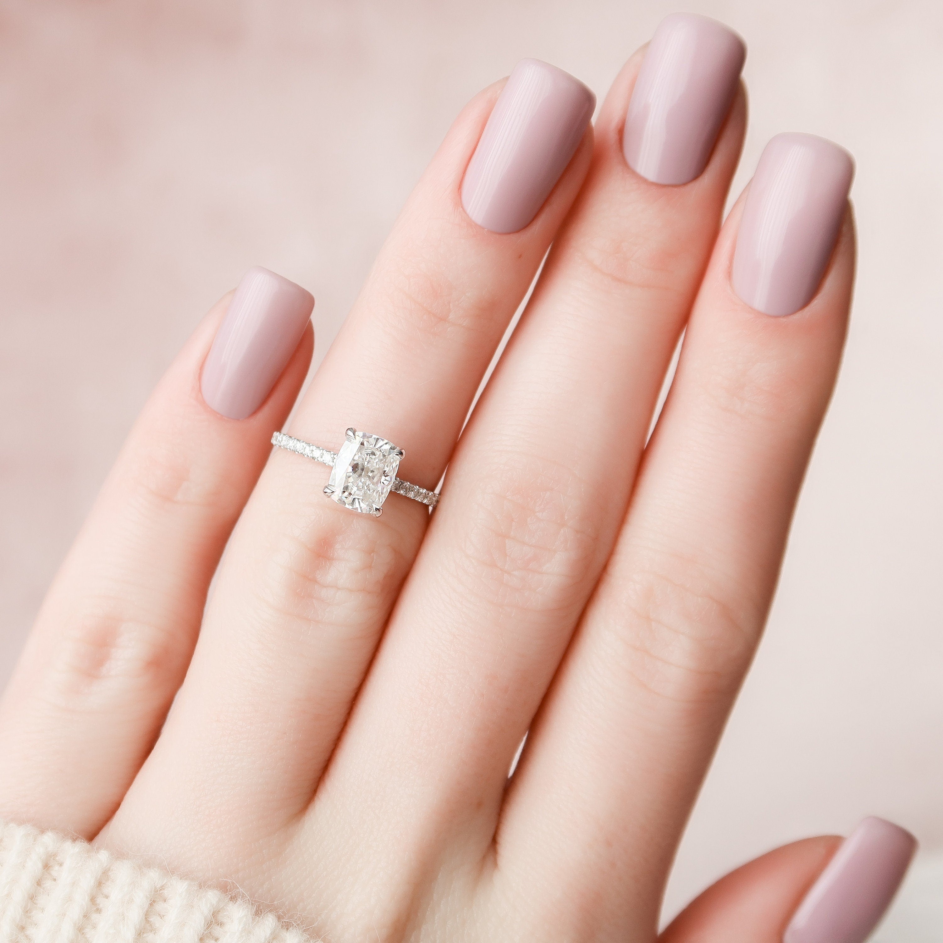 1.5 CT Cushion Hidden Halo Pave Moissanite Engagement Ring 3 1.5 CT Cushion Hidden Halo Pave Moissanite Engagement Ring 3