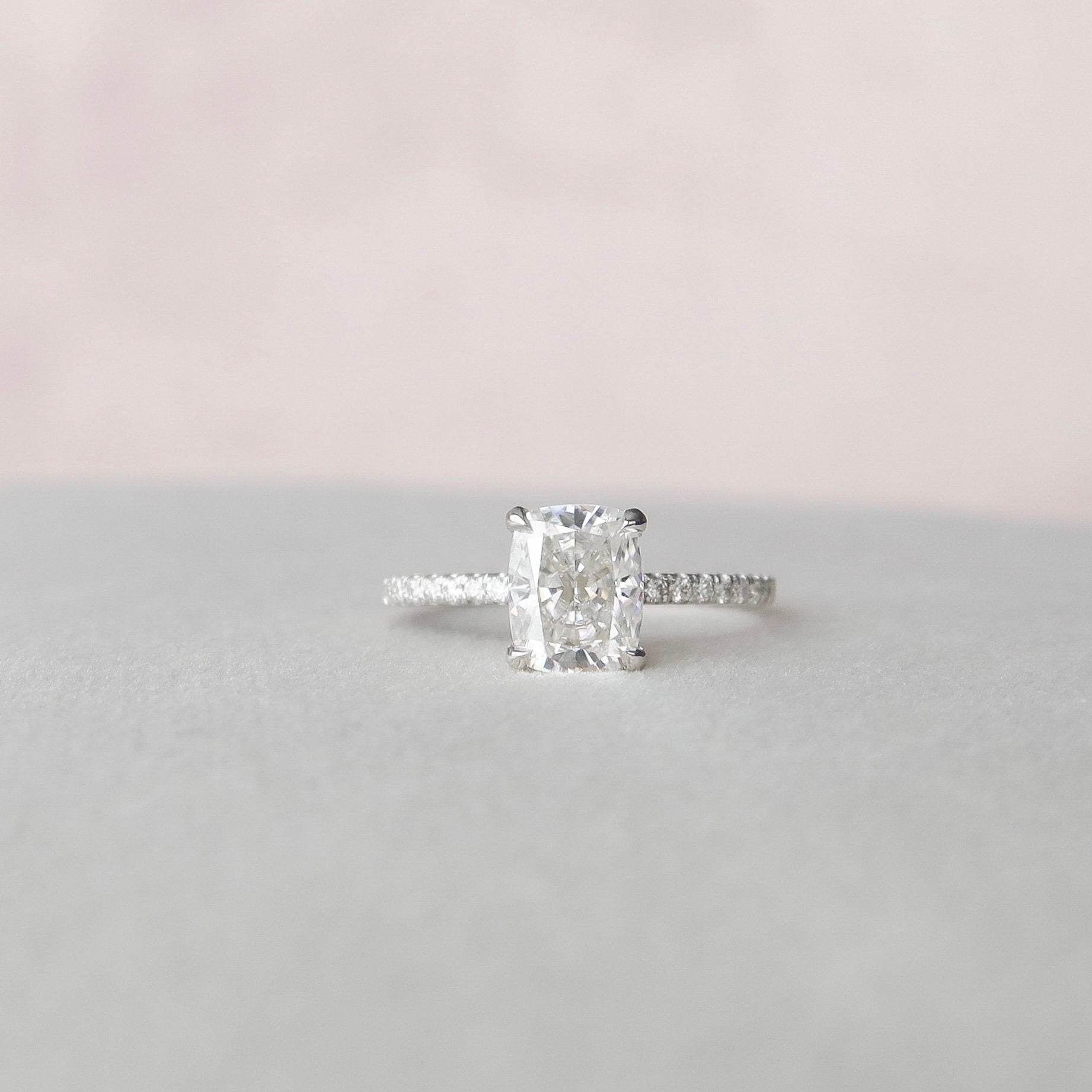 1.5 CT Cushion Hidden Halo Pave Moissanite Engagement Ring 2 1.5 CT Cushion Hidden Halo Pave Moissanite Engagement Ring 2