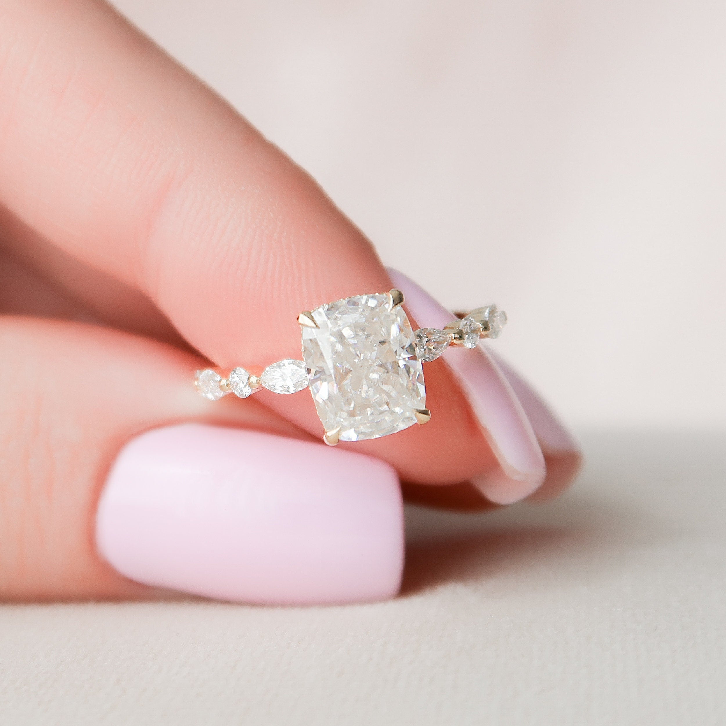 2.50 CT Cushion Cut Pave Setting Moissanite Engagement Ring 7 2.50 CT Cushion Cut Pave Setting Moissanite Engagement Ring 7