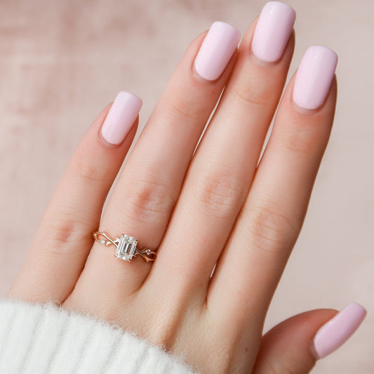 1 CT Emerald Cut Twig Setting Moissanite Engagement Ring