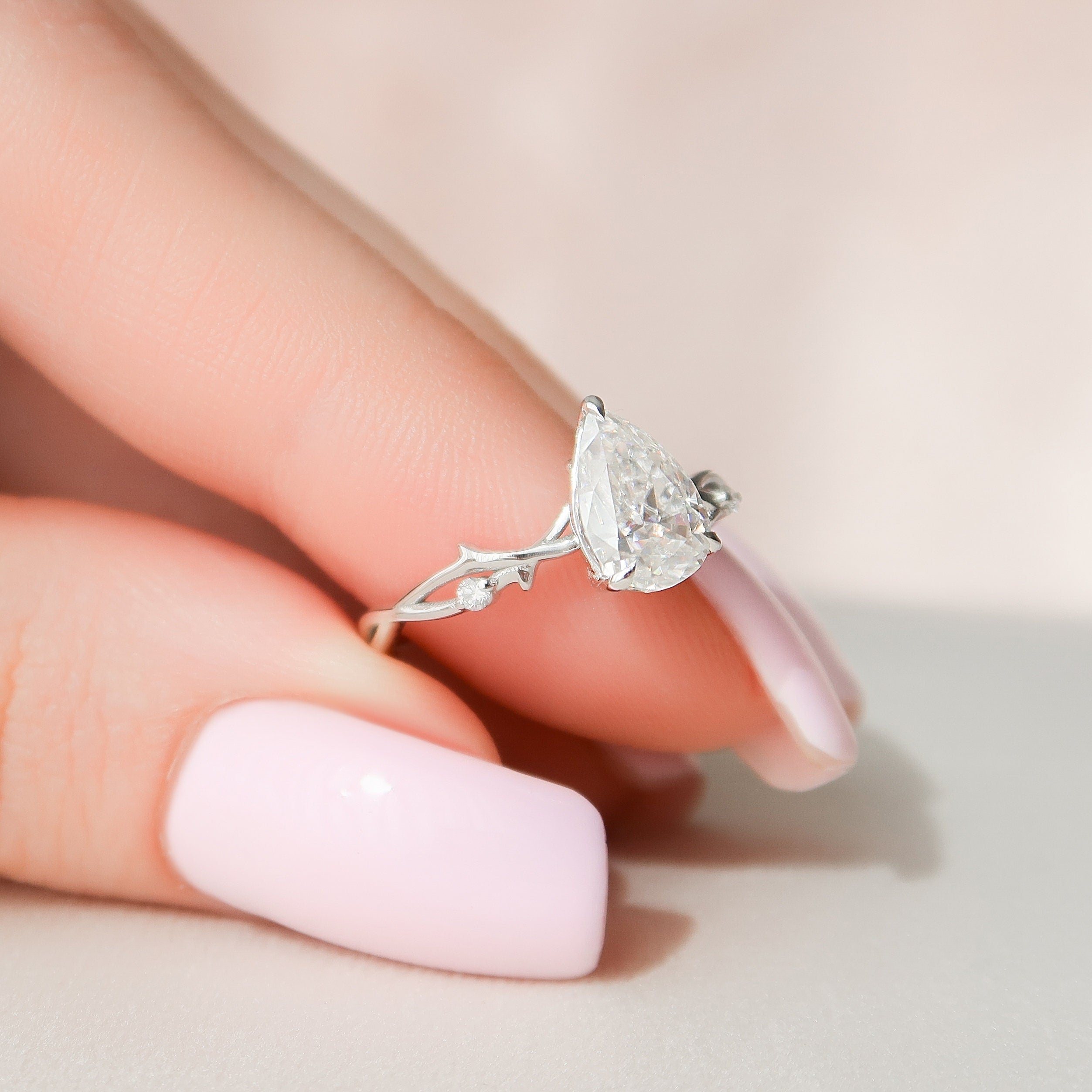 1.0 CT Pear Cut Twig Pave Setting Moissanite Engagement Ring 7 1.0 CT Pear Cut Twig Pave Setting Moissanite Engagement Ring 7