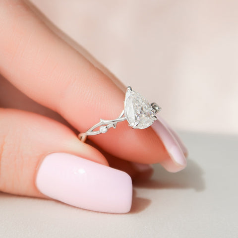 1.0 CT Pear Cut Twig Pave Setting Moissanite Engagement Ring 7 1.0 CT Pear Cut Twig Pave Setting Moissanite Engagement Ring 7