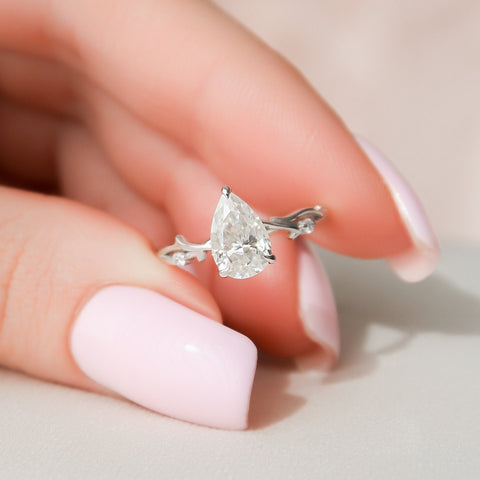 1.0 CT Pear Cut Twig Pave Setting Moissanite Engagement Ring 1 1.0 CT Pear Cut Twig Pave Setting Moissanite Engagement Ring 1
