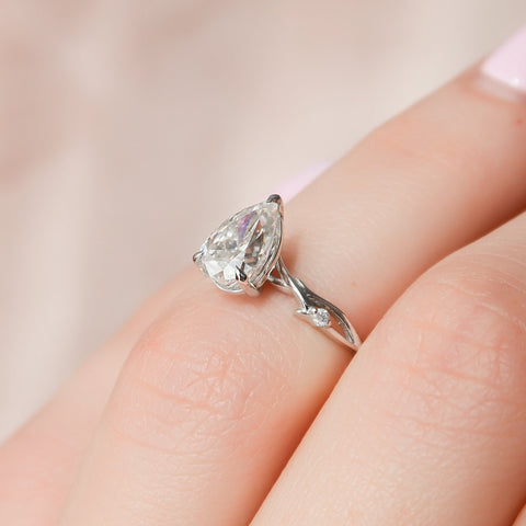 1.0 CT Pear Cut Twig Pave Setting Moissanite Engagement Ring 3 1.0 CT Pear Cut Twig Pave Setting Moissanite Engagement Ring 3
