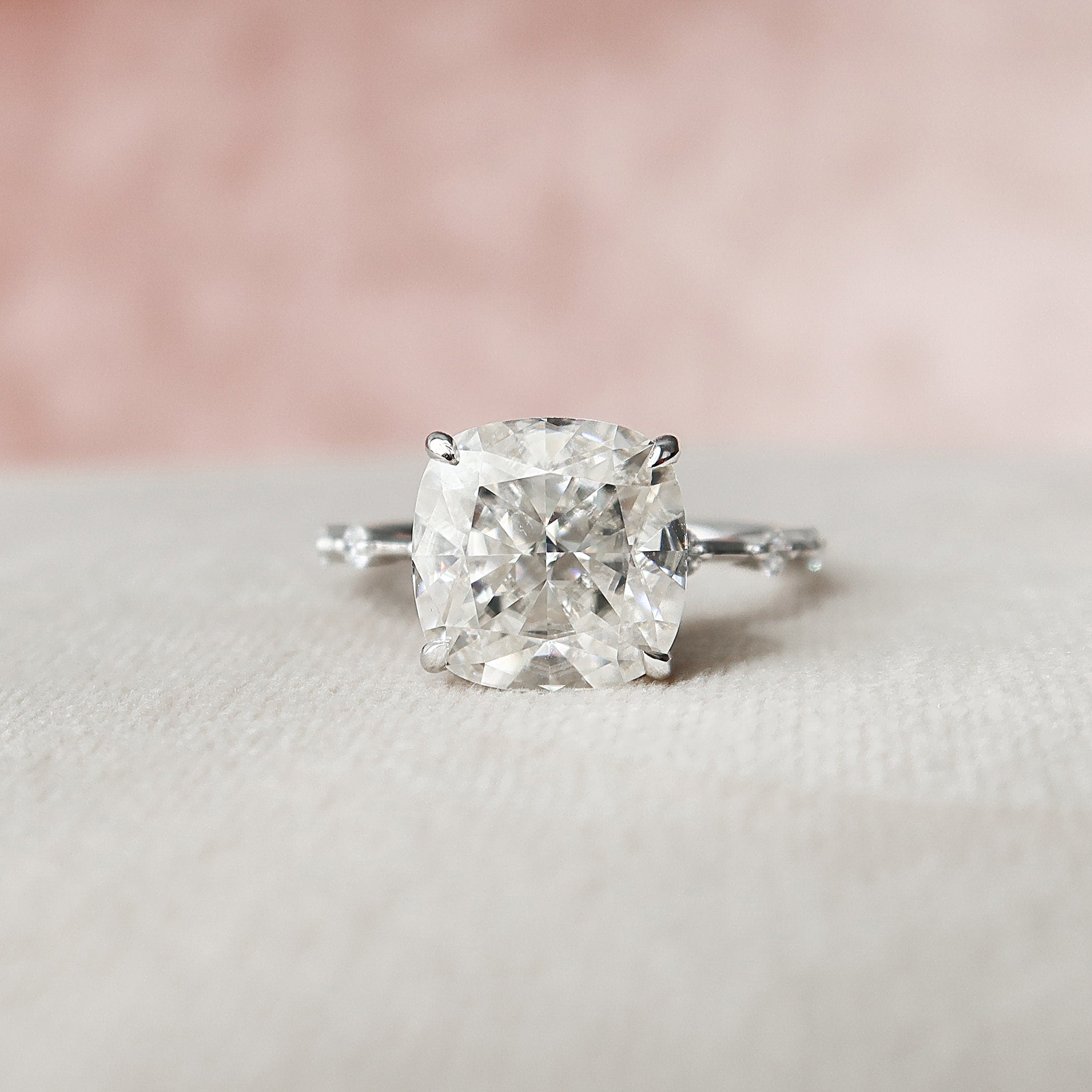 5.0 CT Cushion Dainty Pave Setting Moissanite Engagement Ring 7 5.0 CT Cushion Dainty Pave Setting Moissanite Engagement Ring 7
