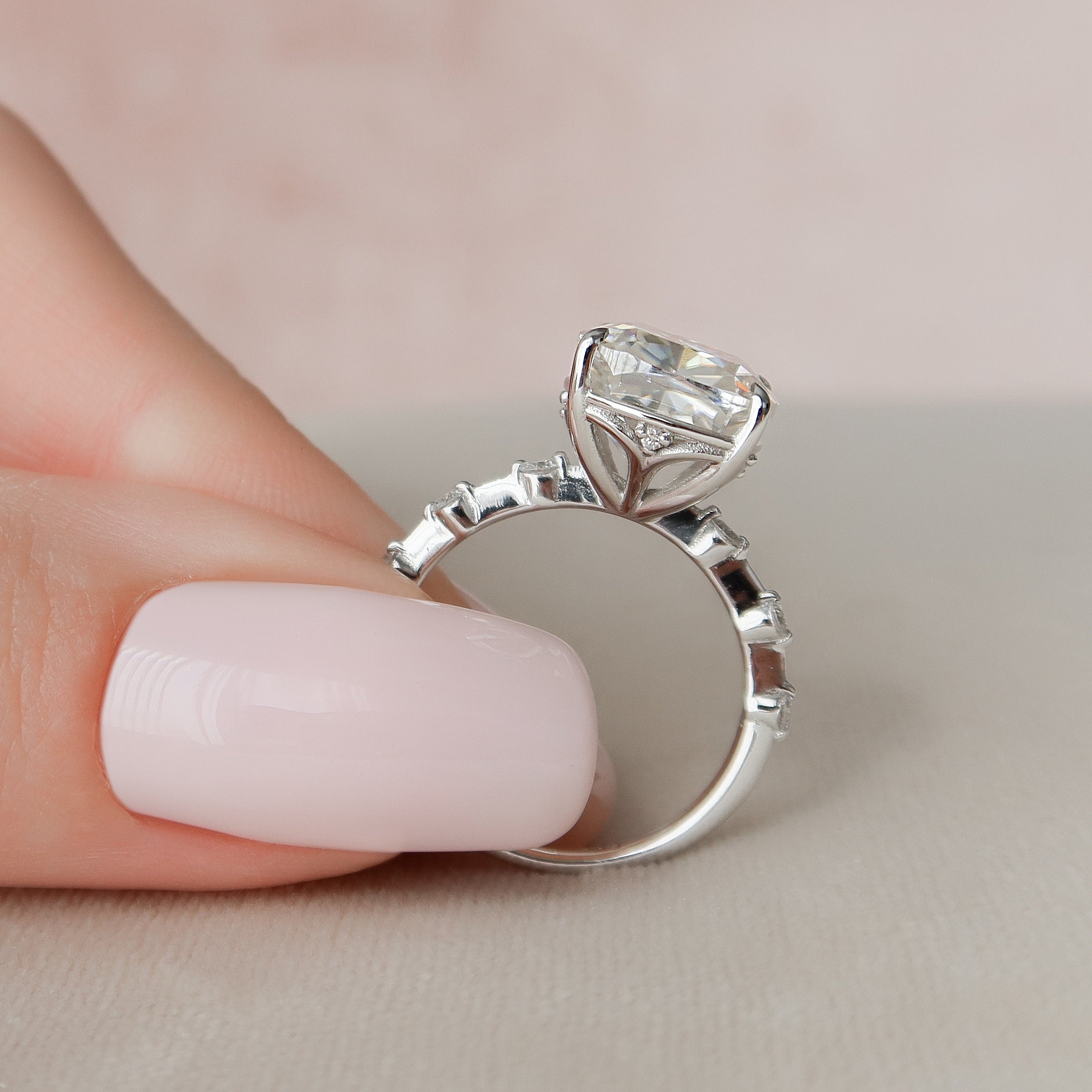 5.0 CT Cushion Dainty Pave Setting Moissanite Engagement Ring 8 5.0 CT Cushion Dainty Pave Setting Moissanite Engagement Ring 8