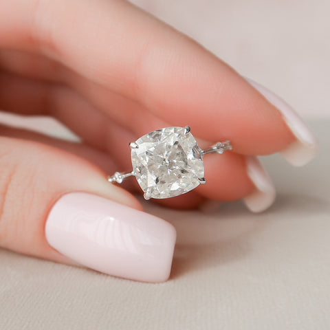 5.0 CT Cushion Dainty Pave Setting Moissanite Engagement Ring 1 5.0 CT Cushion Dainty Pave Setting Moissanite Engagement Ring 1