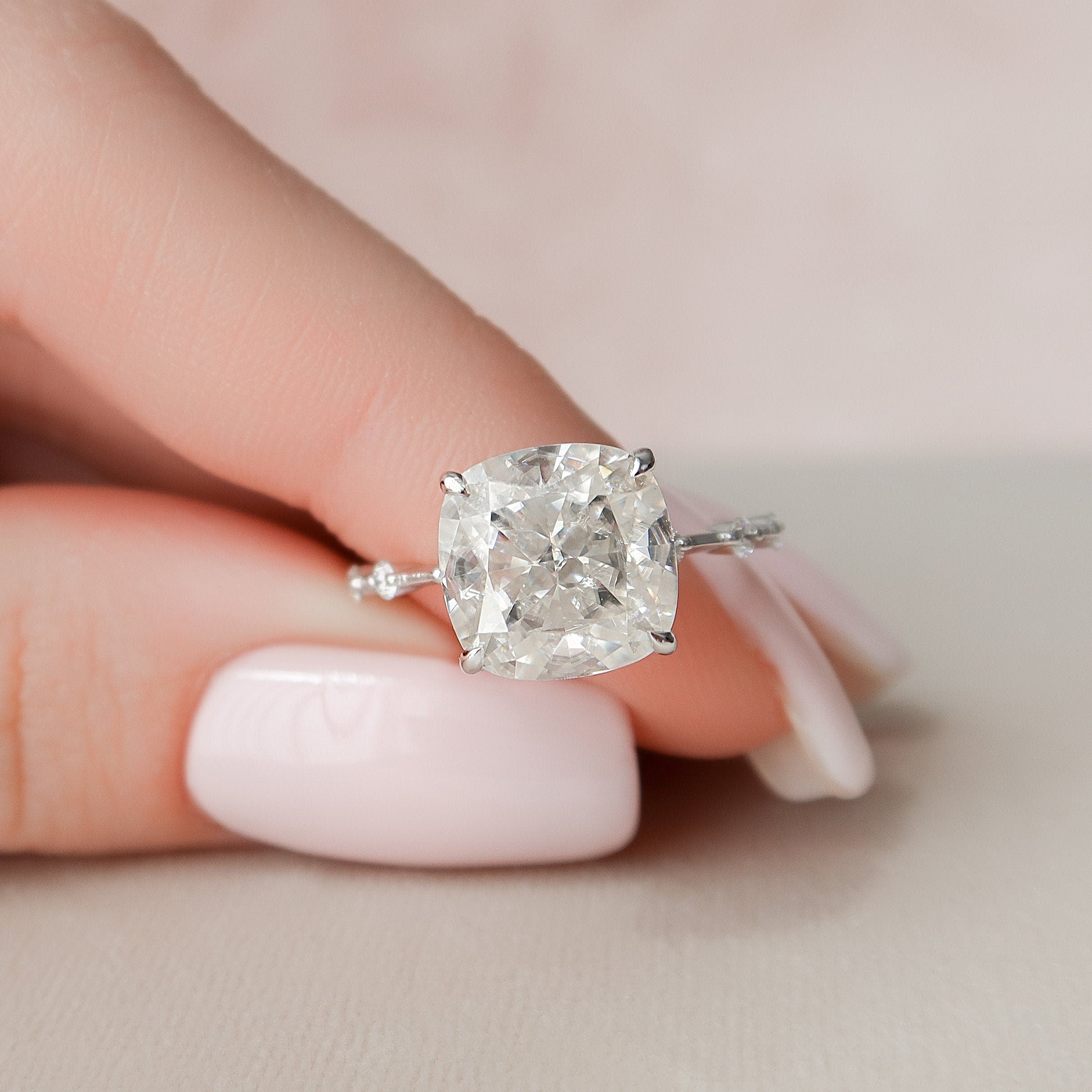 5.0 CT Cushion Dainty Pave Setting Moissanite Engagement Ring 6 5.0 CT Cushion Dainty Pave Setting Moissanite Engagement Ring 6