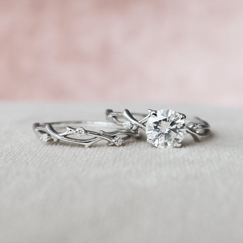 1.0 CT Round Twig Style Pave Moissanite Engagement Ring 9 1.0 CT Round Twig Style Pave Moissanite Engagement Ring 9