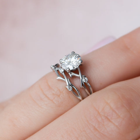 1.0 CT Round Twig Style Pave Moissanite Engagement Ring 4 1.0 CT Round Twig Style Pave Moissanite Engagement Ring 4