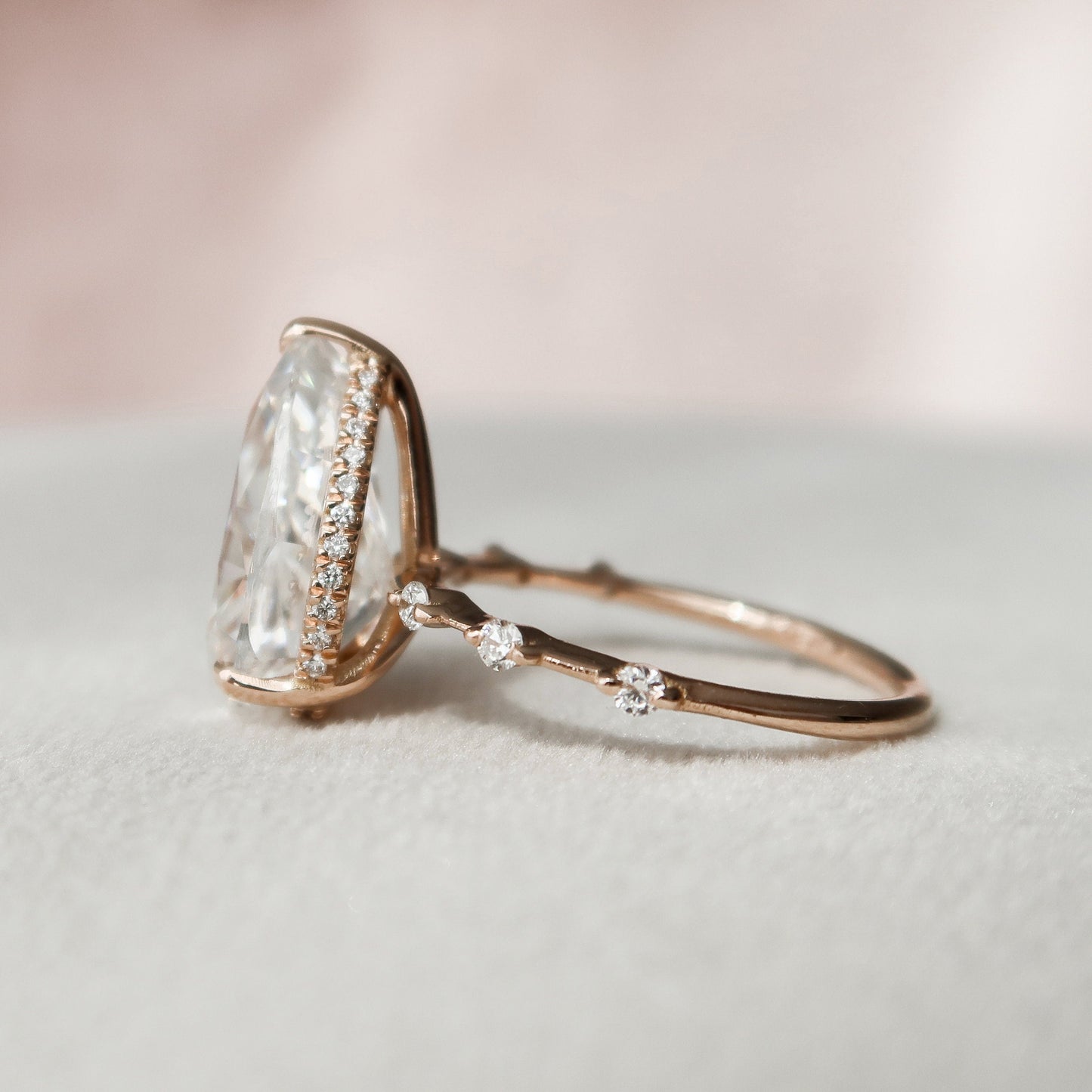 4.0 CT Pear Solitaire Dainty Pave Style Moissanite Engagement Ring 4