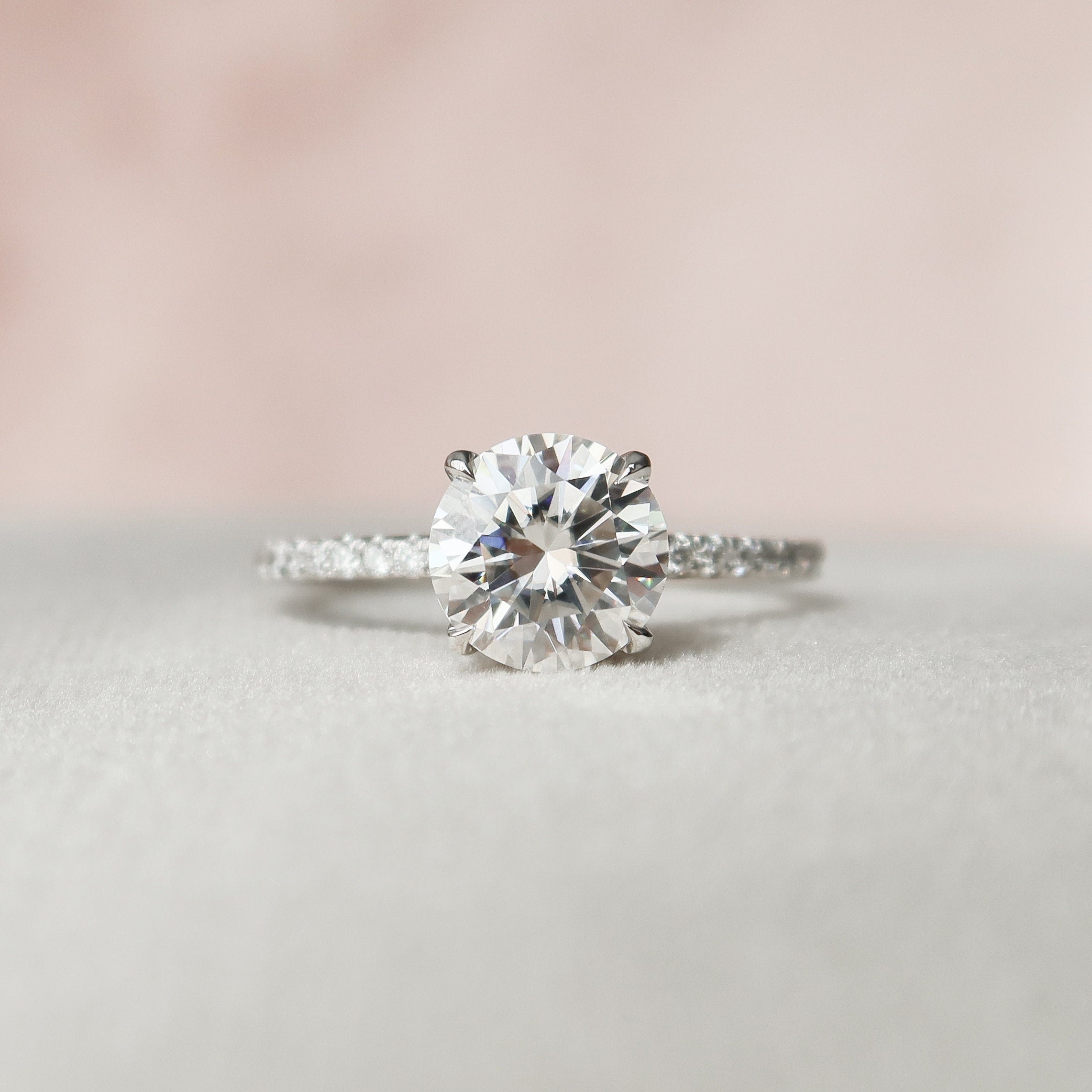 1.5 CT Round Hidden Halo Moissanite Engagement Ring With Pave Setting 4 1.5 CT Round Hidden Halo Moissanite Engagement Ring With Pave Setting 4