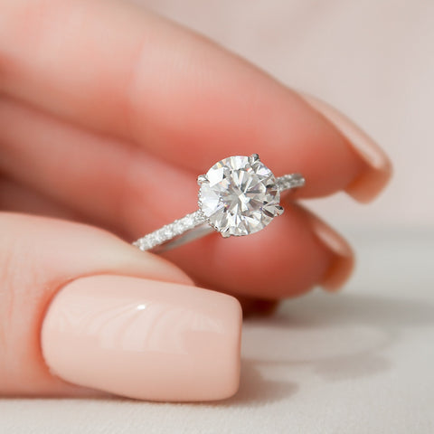 1.5 CT Round Hidden Halo Moissanite Engagement Ring With Pave Setting 8 1.5 CT Round Hidden Halo Moissanite Engagement Ring With Pave Setting 8