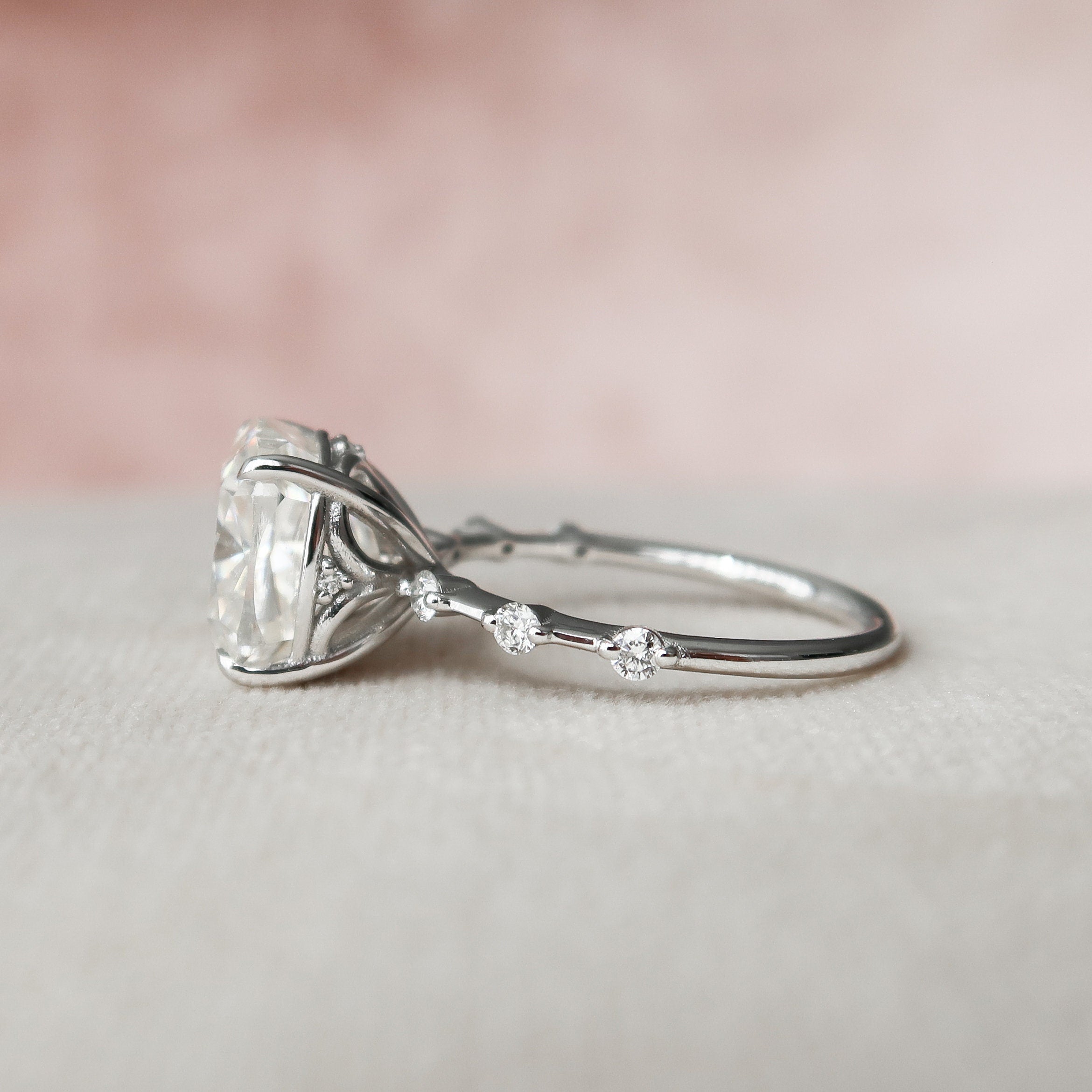 5.0 CT Cushion Dainty Pave Setting Moissanite Engagement Ring 2 5.0 CT Cushion Dainty Pave Setting Moissanite Engagement Ring 2