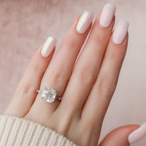 5.0 CT Cushion Dainty Pave Setting Moissanite Engagement Ring 3 5.0 CT Cushion Dainty Pave Setting Moissanite Engagement Ring 3