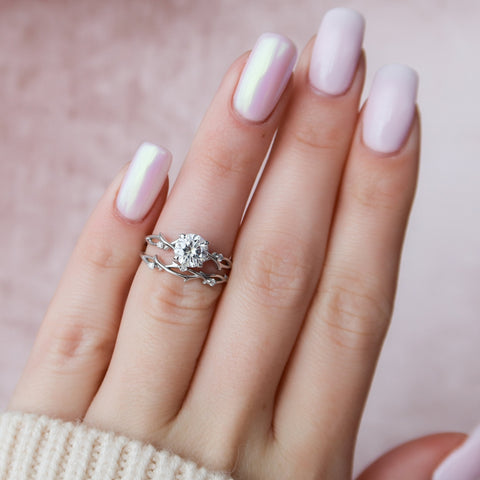 1.0 CT Round Twig Style Pave Moissanite Engagement Ring 3 1.0 CT Round Twig Style Pave Moissanite Engagement Ring 3