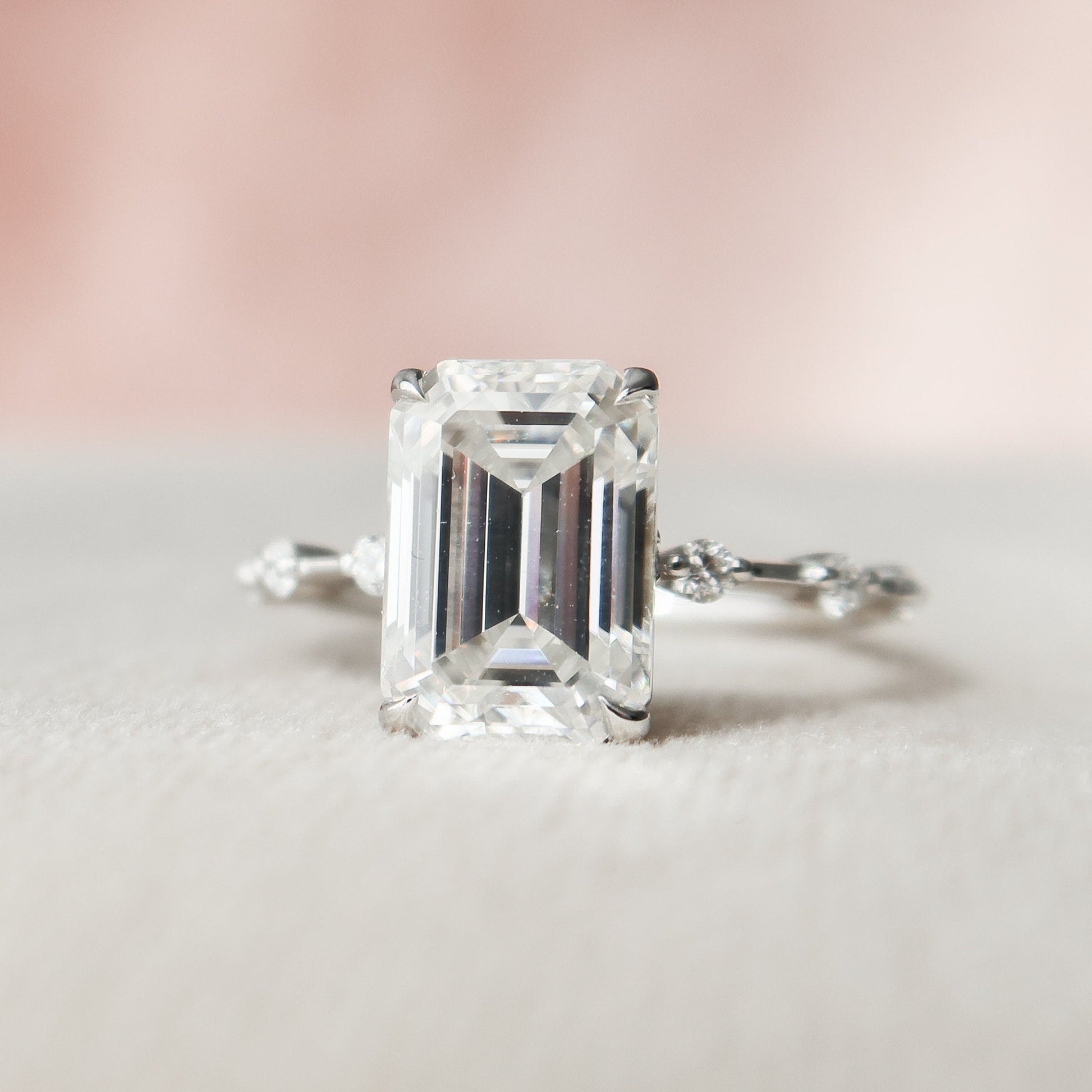 3.0 CT Emerald Cut Dainty Style Pave Moissanite Engagement Ring 3