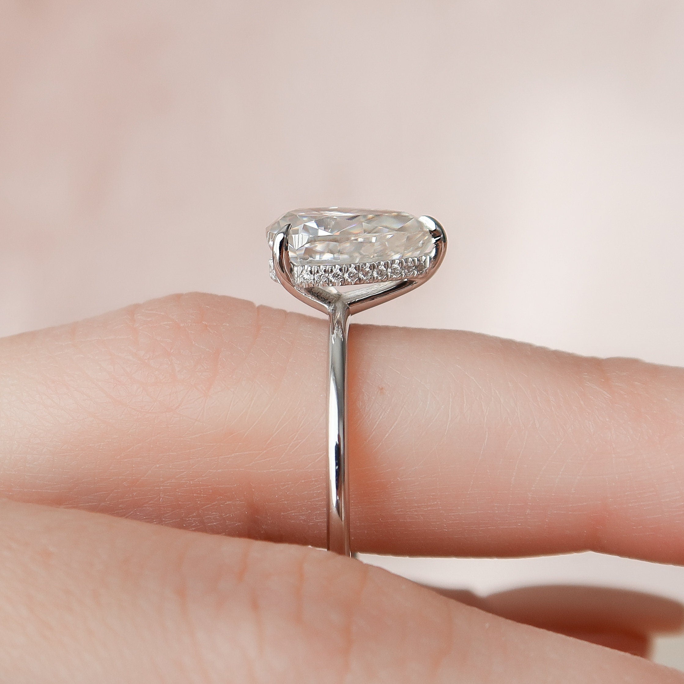 2.0 CT Pear Solitaire & Hidden Halo Style Moissanite Engagement Ring 2 2.0 CT Pear Solitaire & Hidden Halo Style Moissanite Engagement Ring 2