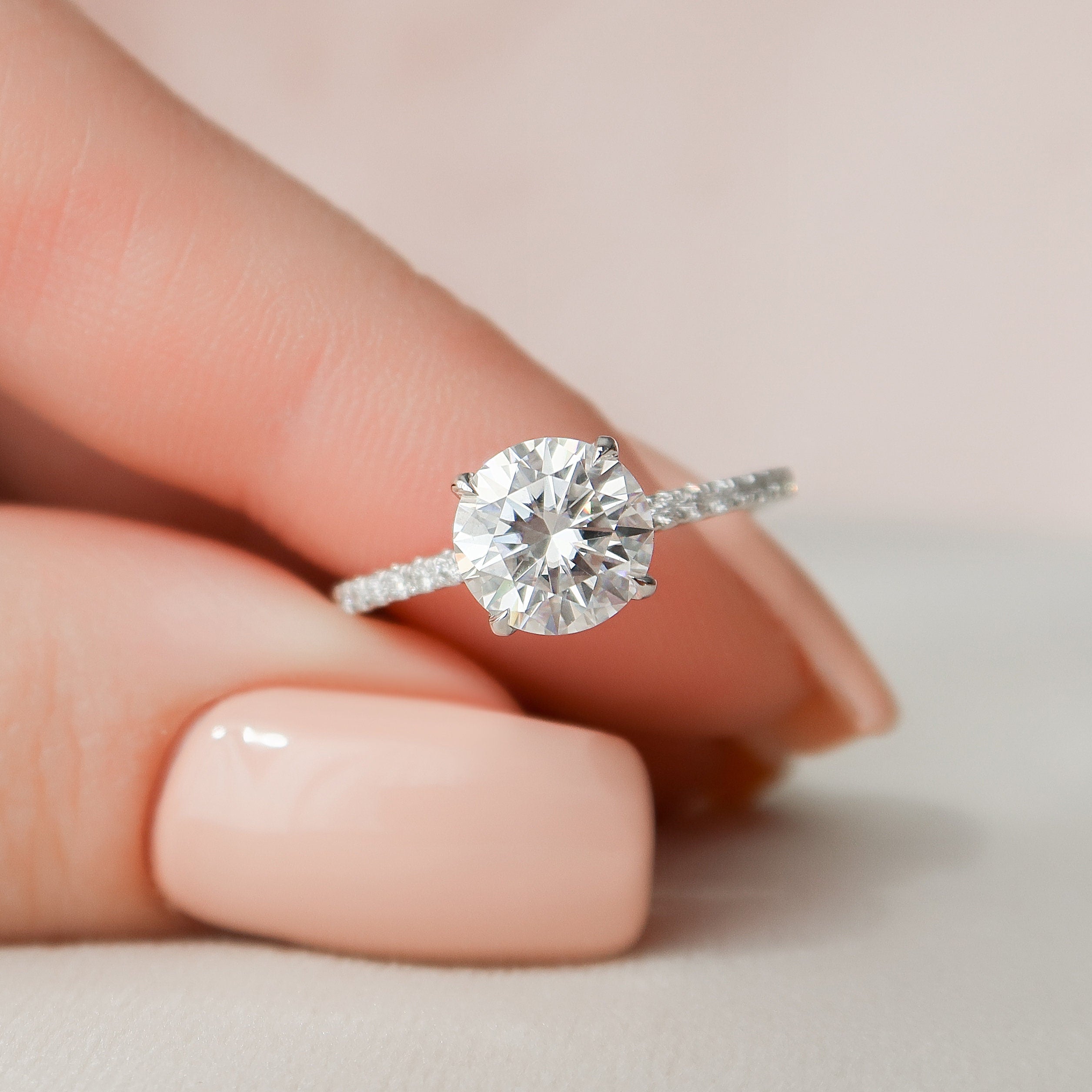 1.5 CT Round Hidden Halo Moissanite Engagement Ring With Pave Setting 1 1.5 CT Round Hidden Halo Moissanite Engagement Ring With Pave Setting 1