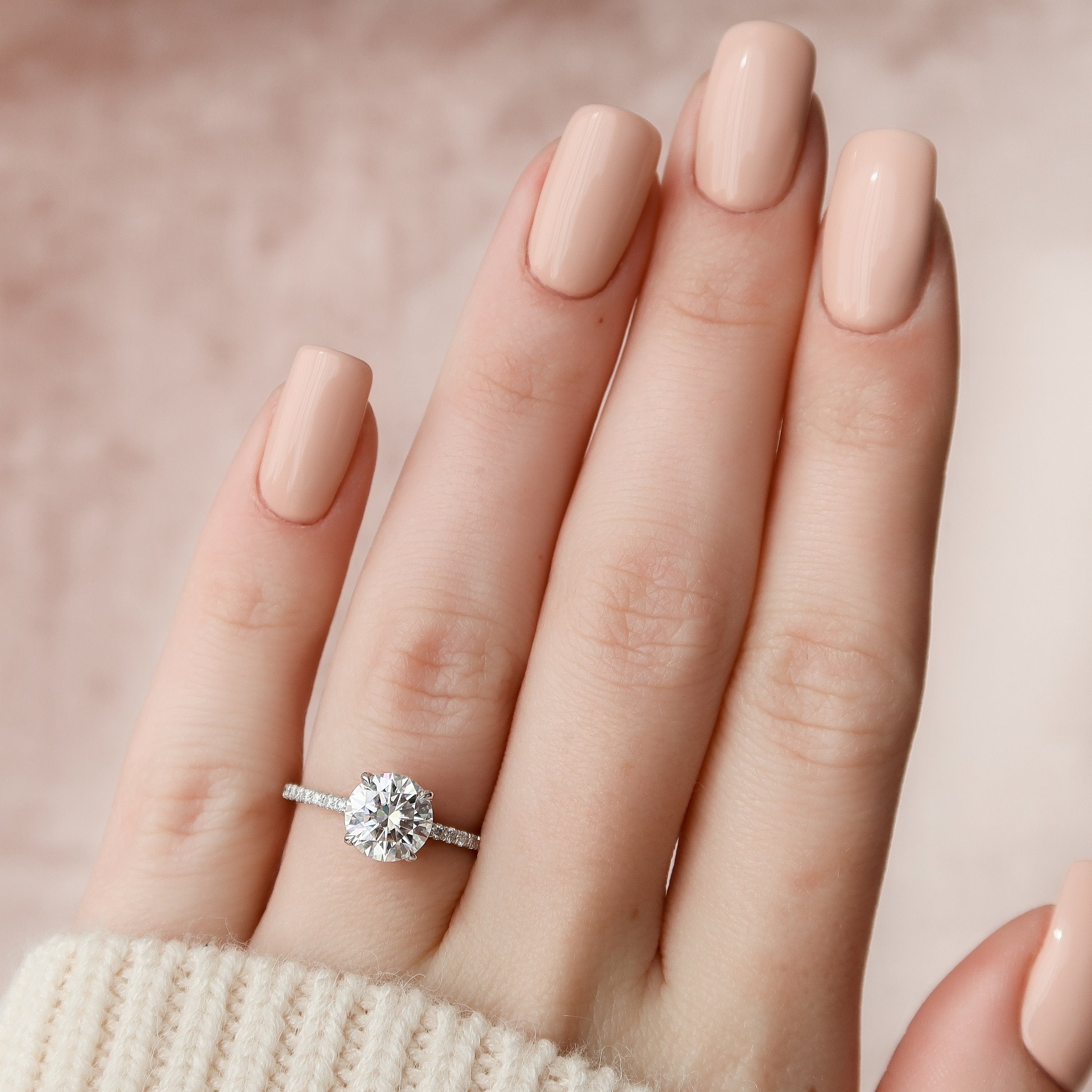 1.5 CT Round Hidden Halo Moissanite Engagement Ring With Pave Setting 3 1.5 CT Round Hidden Halo Moissanite Engagement Ring With Pave Setting 3