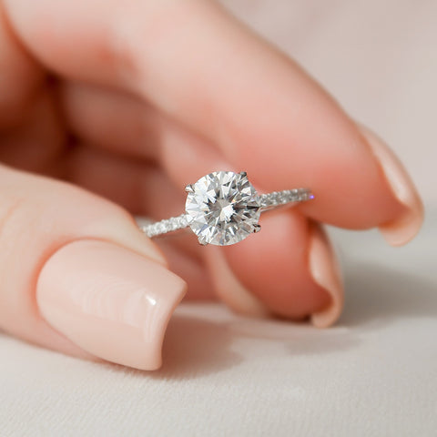 1.5 CT Round Hidden Halo Moissanite Engagement Ring With Pave Setting 7 1.5 CT Round Hidden Halo Moissanite Engagement Ring With Pave Setting 7