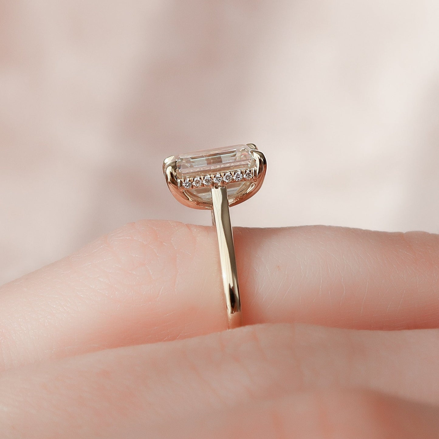 3.0 CT Emerald Cut Solitaire & Hidden Halo Moissanite Engagement Ring 4