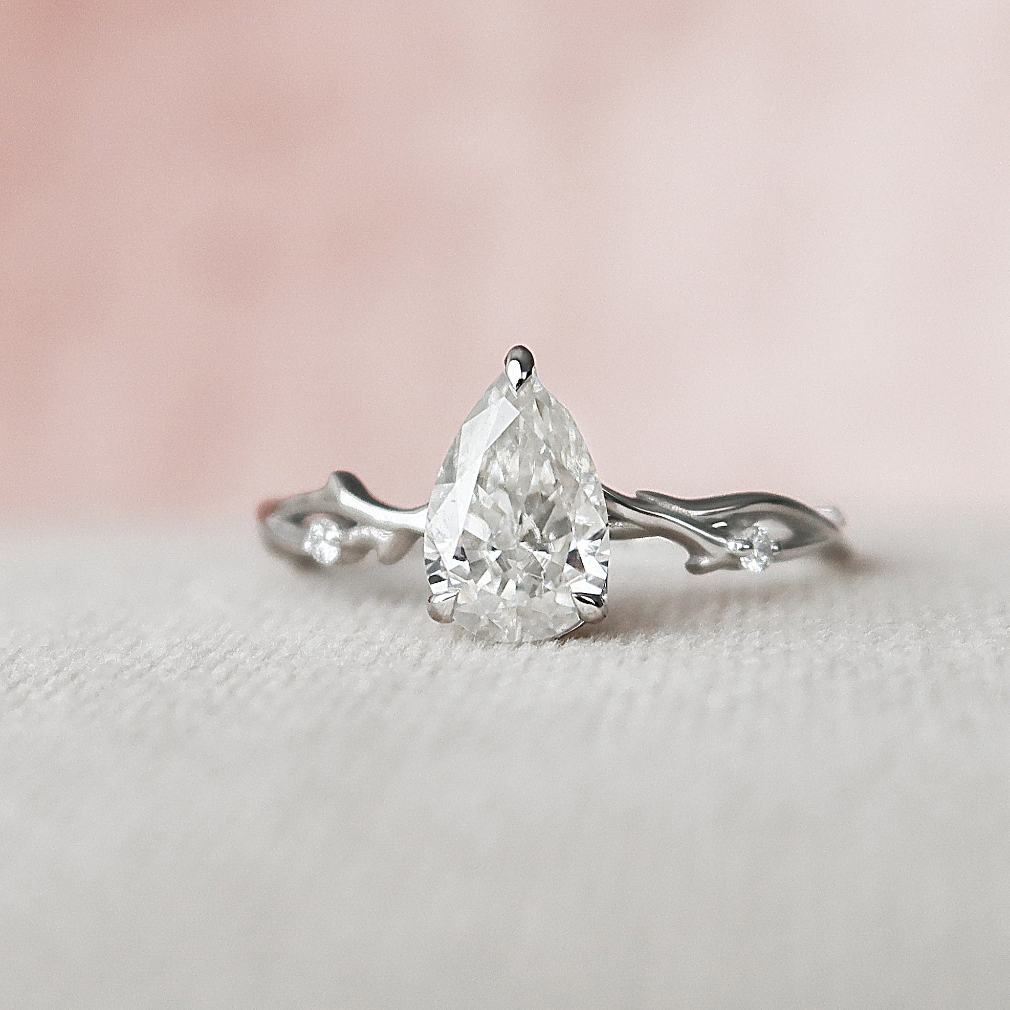 1.0 CT Pear Cut Twig Pave Setting Moissanite Engagement Ring 5 1.0 CT Pear Cut Twig Pave Setting Moissanite Engagement Ring 5