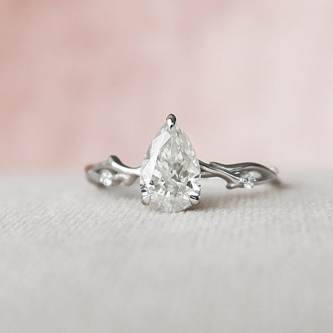 1.0 CT Pear Cut Twig Pave Setting Moissanite Engagement Ring 5 1.0 CT Pear Cut Twig Pave Setting Moissanite Engagement Ring 5