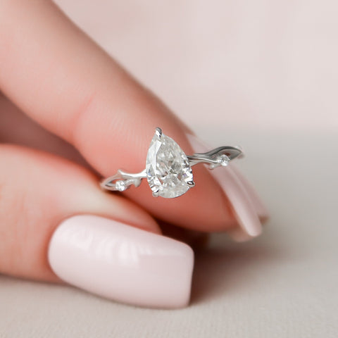 1.0 CT Pear Cut Twig Pave Setting Moissanite Engagement Ring 2 1.0 CT Pear Cut Twig Pave Setting Moissanite Engagement Ring 2