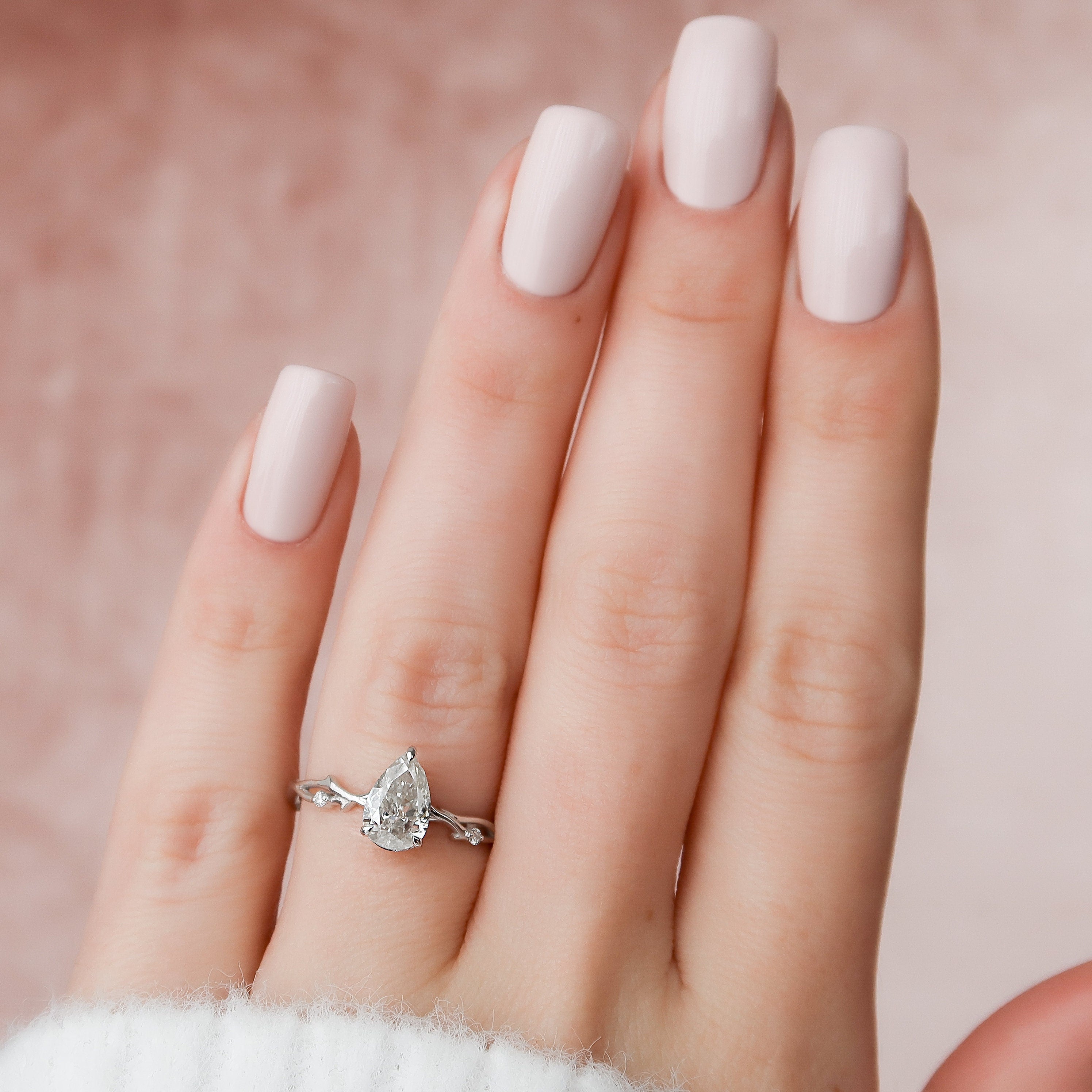 1.0 CT Pear Cut Twig Pave Setting Moissanite Engagement Ring 6 1.0 CT Pear Cut Twig Pave Setting Moissanite Engagement Ring 6