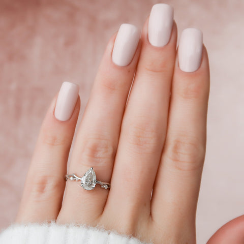 1.0 CT Pear Cut Twig Pave Setting Moissanite Engagement Ring 6 1.0 CT Pear Cut Twig Pave Setting Moissanite Engagement Ring 6