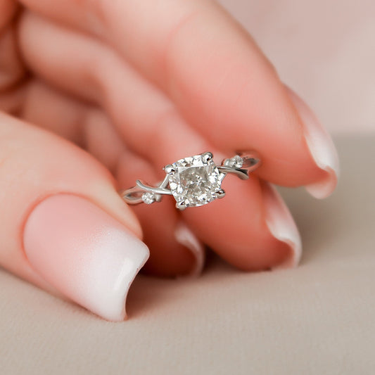 1.0 CT Cushion Shape Twig Setting Moissanite Engagement Ring