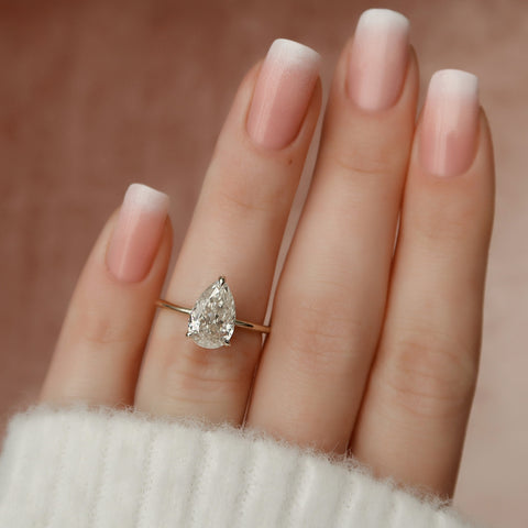 2.0 CT Pear Solitaire & Hidden Halo Style Moissanite Engagement Ring 3 2.0 CT Pear Solitaire & Hidden Halo Style Moissanite Engagement Ring 3