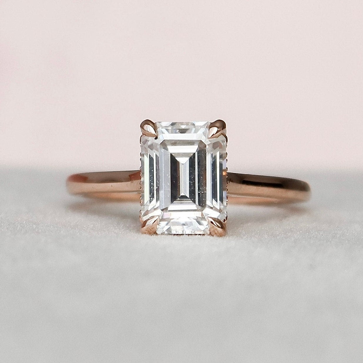 1.5 CT Emerald Solitaire & Hidden Halo Moissanite Engagement Ring 5 1.5 CT Emerald Solitaire & Hidden Halo Moissanite Engagement Ring 5