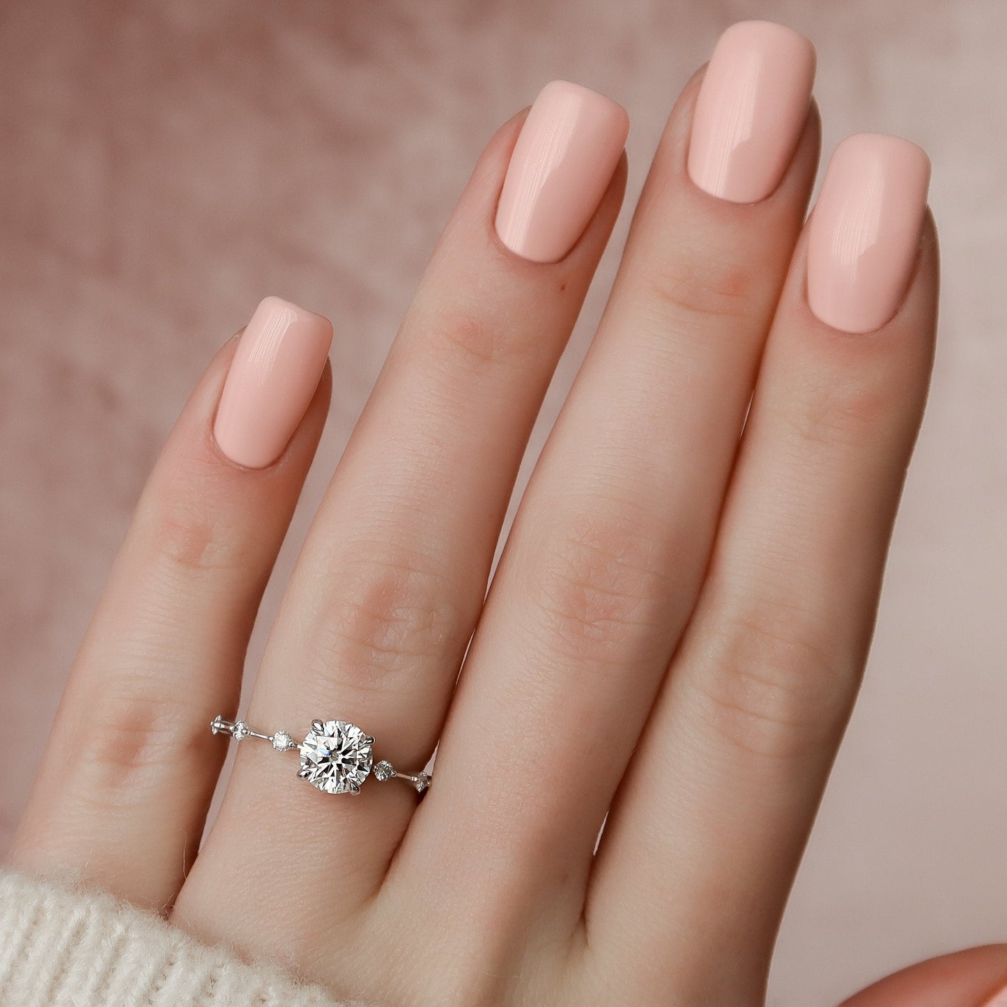 1.0 CT Round Shape Dainty Pave Moissanite Engagement Ring